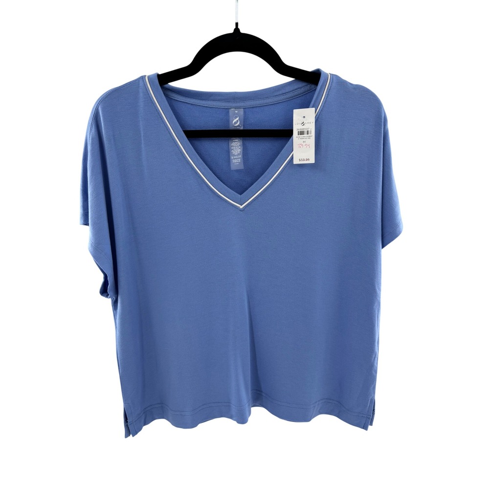 NWT Lou & Grey Signature Soft Cloud‎ Contrast V-Neck Tee Blue Short Sleeve Top M